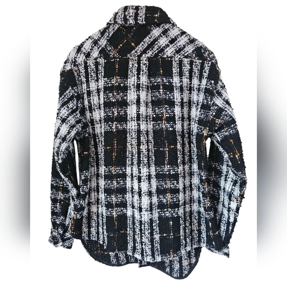 Charlie Luciano Tweed Over Shirt Black And White Plaid Button-Up With Front Sz M - Picture 4 of 10